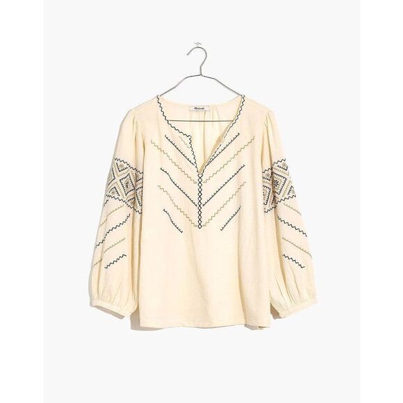 Madewell Embroidered Peasant Top in Ivory Size S - Picture 1 of 5